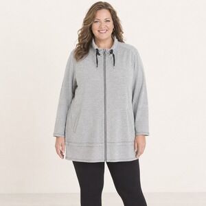 Weekends by Chico's Women's Size 3 Gray Micro Stripe Longline Zip Jacket Travel